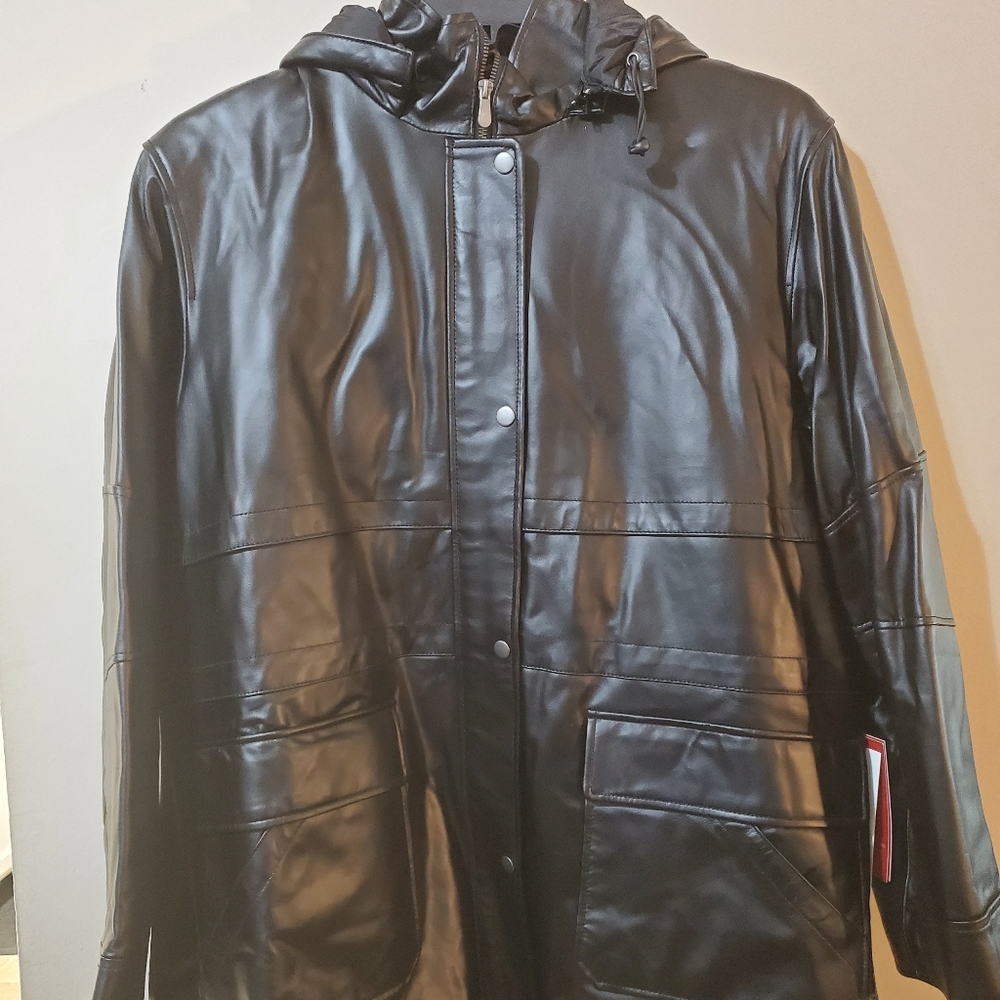 Excelled Womens Anorak Black Leather Jacket 2X.
